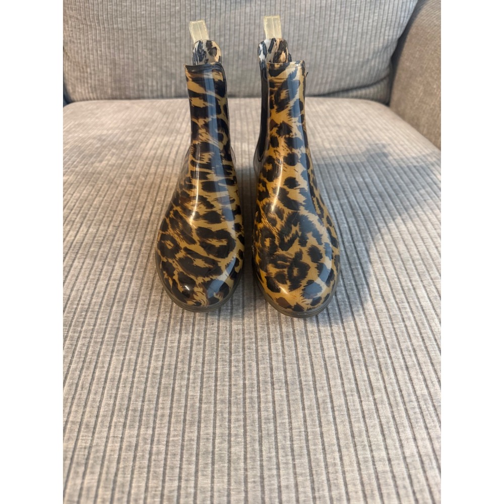 J.Crew Leopard Print Rain Boots Ankle Chelsea Waterproof Brown Black Womens 7